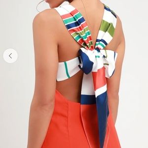 Joyful Red Orange Multi Stripe Tie-Back Mini Dress - Lulus